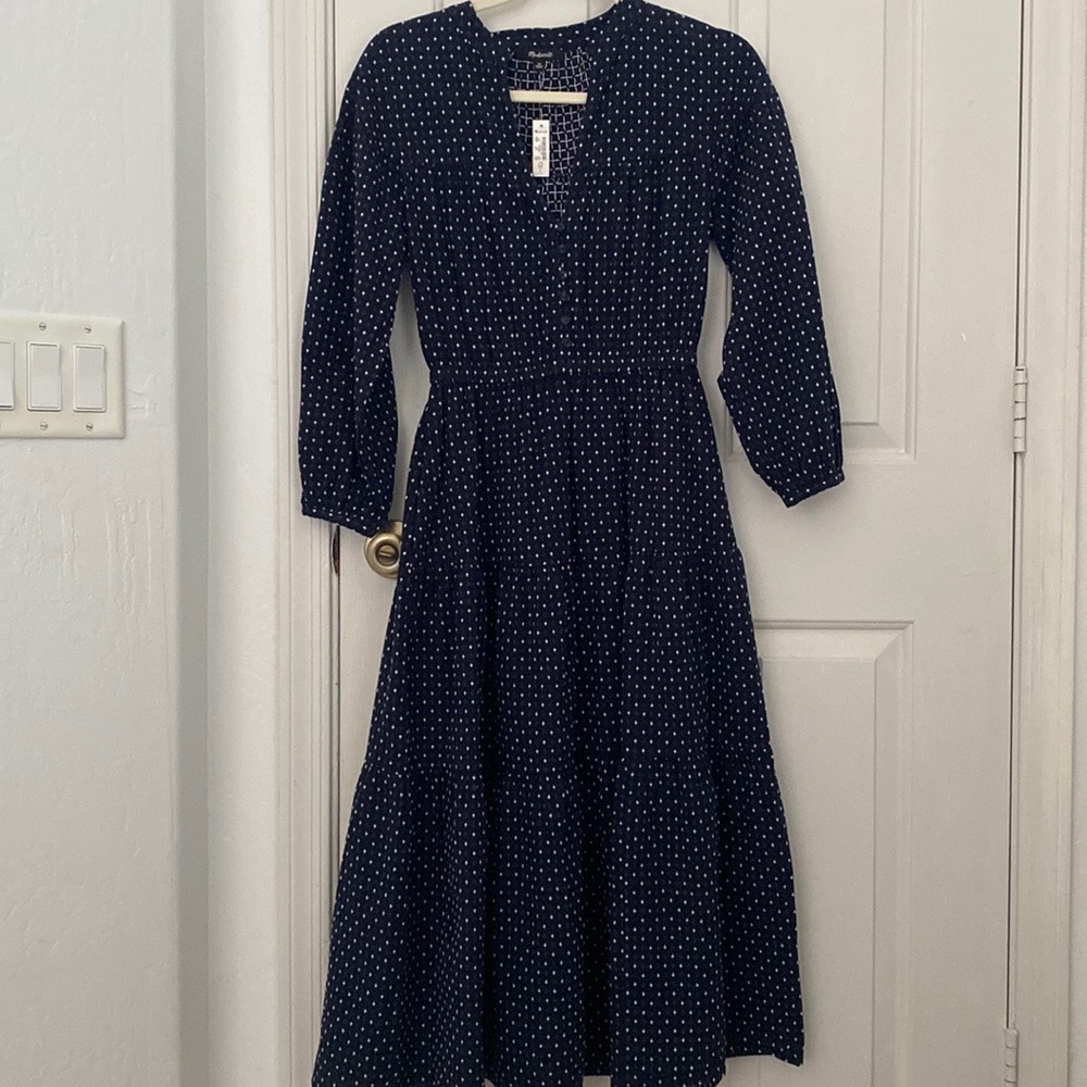 Madewell Dobby v-neck tiered midi dress